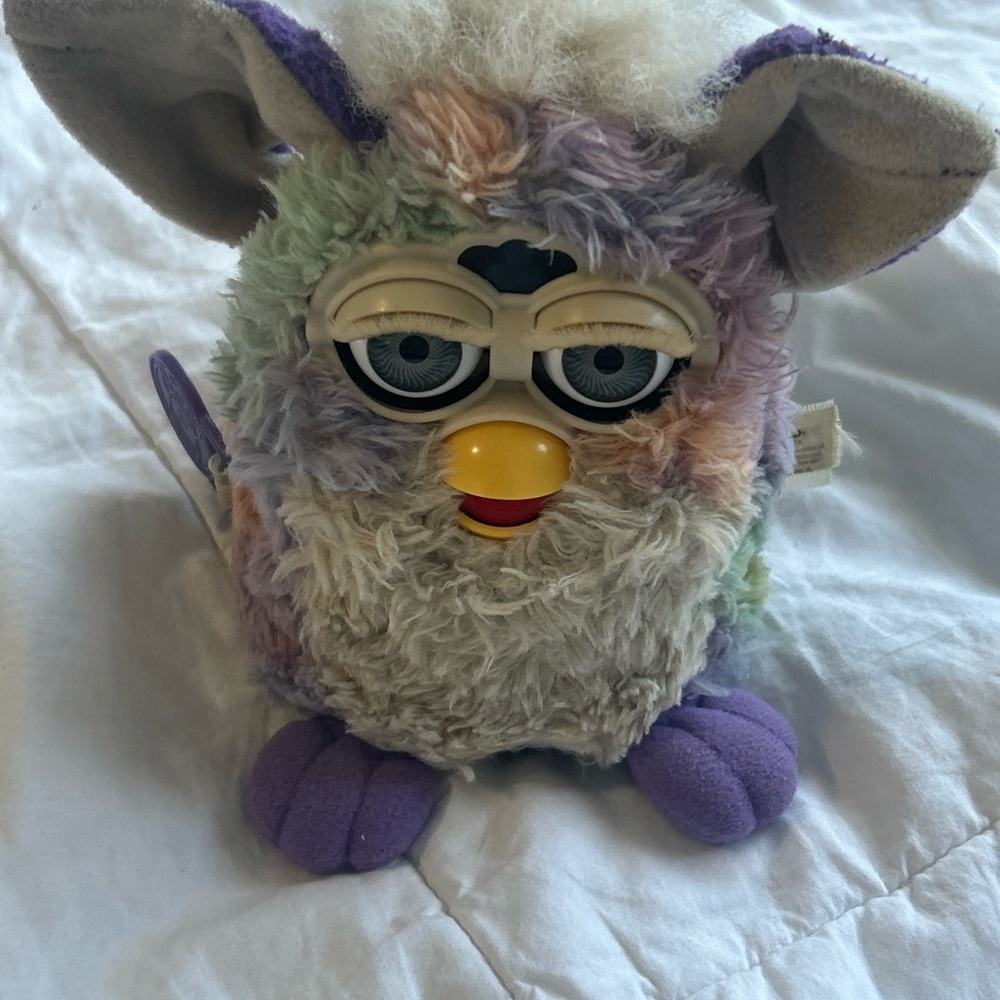 Colorful Plush Bird Toy with Purple Accents